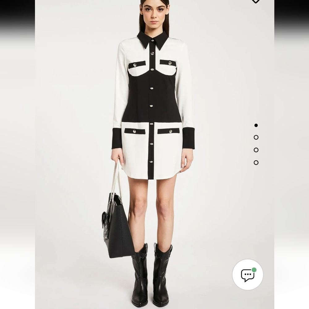 Elegant Black and White Button-Up Dress - Picture 2 of 16